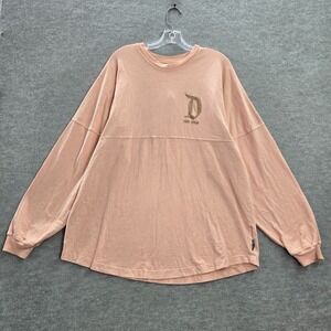 Disney Parks Women Top L Pink Spirit Jersey Shirt Logo Glitter Oversized READ